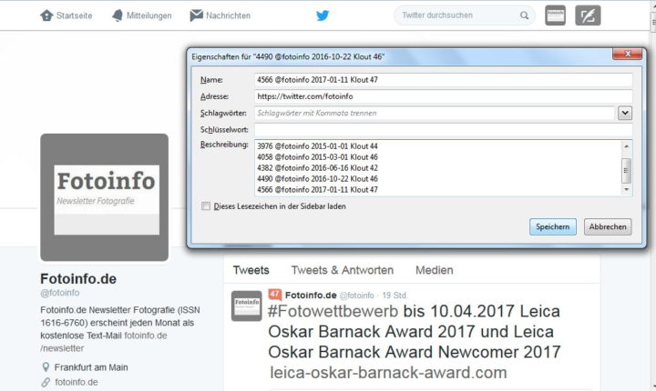 Monitoring mit Bookmark-Liste