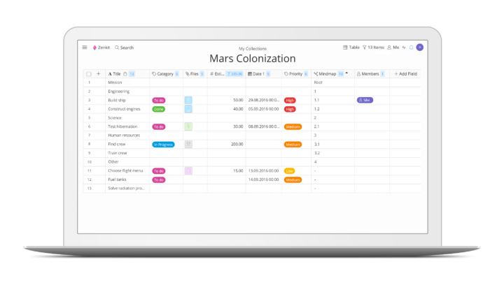 Zenkit - Tabellen-Ansicht
